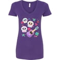 thumbnail image 3 of Inktastic Day of the Dead Owl Sugar Skulls and Guitar Women's V-Neck T-Shirt, 3 of 5