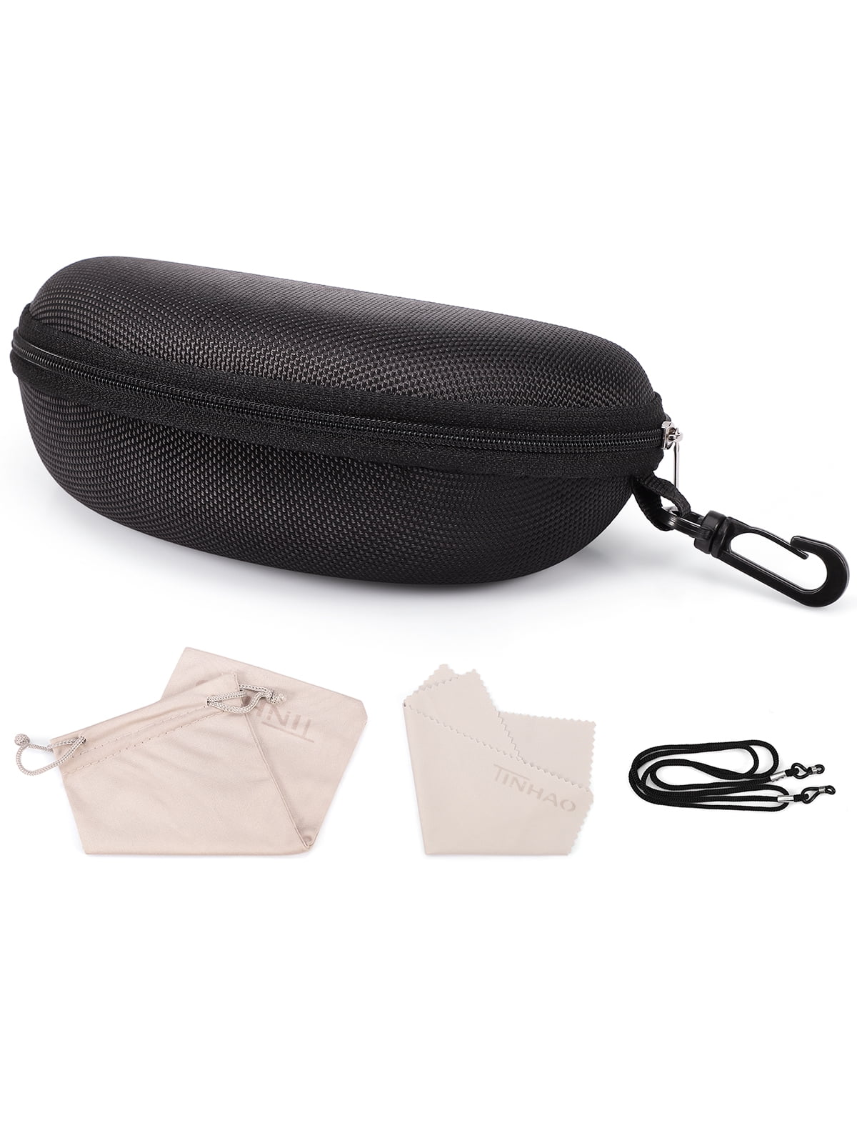 Tinhao Portable Travel Zipper Sunglasses Case With Hook Large Semi Hard 