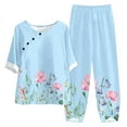 thumbnail image 2 of ICHUANYI Clearance Women's Summer Printed Half Sleeve Round Neck Cropped Top + Casual Pants Suit Set Two Piece Lounge Set(Light Blue, M) ICHUANYI WER2023081203239, 2 of 5