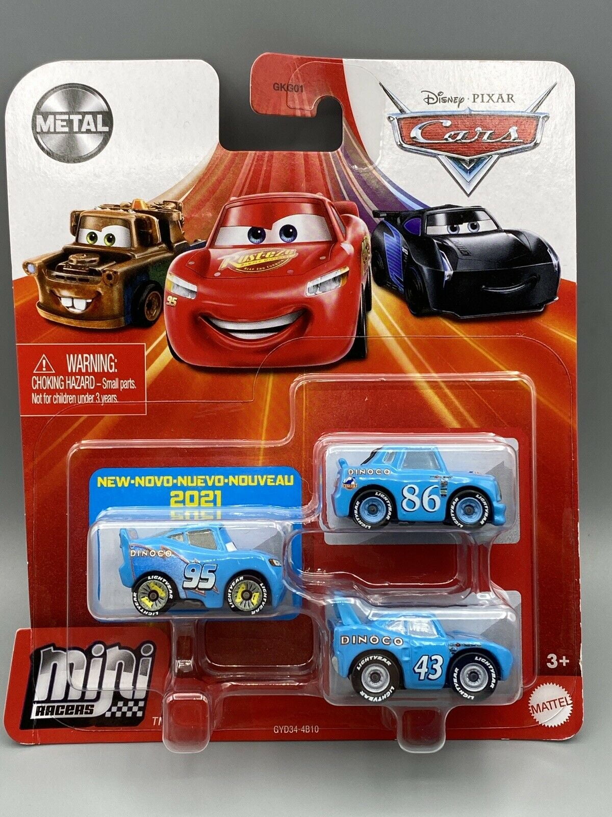 Disney Pixar Cars MINI RACERS 3 PACK 2021 DINOCO BLING BLING MCQUEEN KING CHICK 