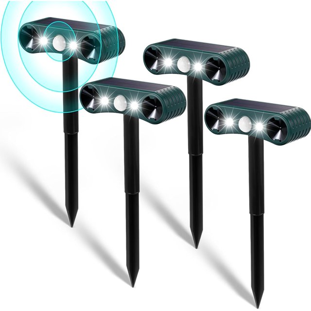 4 Pcs Solar Nocturnal Ultrasonic Light Animal Repeller Outdoor Deterrent with Pir Sensor Waterproof Deterrent Deer Repellent Devices to Repel Cat, Dog, Rabbit, Raccoon, Fox for Yard Garden