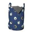 thumbnail image 1 of Childish Laundry Bag, Bunny Polar Bear Penguin Inside Full Crescent Moon New Year Themed, Basket with Handles Drawstring Closure for Laundromats, 13" x 19", Night Blue and Pale Coffee, by Ambesonne, 1 of 4