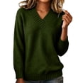 thumbnail image 3 of DYTTDG Women's V-Neck Sweater | Long Sleeve Loose Fit Solid Color Knit Pullover Top, Ribbed Cuffs and Hem Casual Jumper for Daily Outfits, 3 of 8
