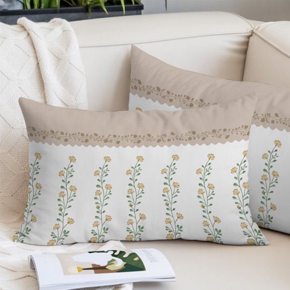 Beige Floral Pillow Covers 20x26 Inch Standard Size, Spring Summer Botanical Flowers Decorative Pillowcase with Zipper, Microfiber Pillow Protector, Breathable Pillowcases for Sofa Bed Living Room