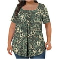 thumbnail image 2 of ITSAME Blouse for Womens, Square Neck Plus Size Florla Prints Summer 2025 Tunic Tops Army Green 2XL, 2 of 4