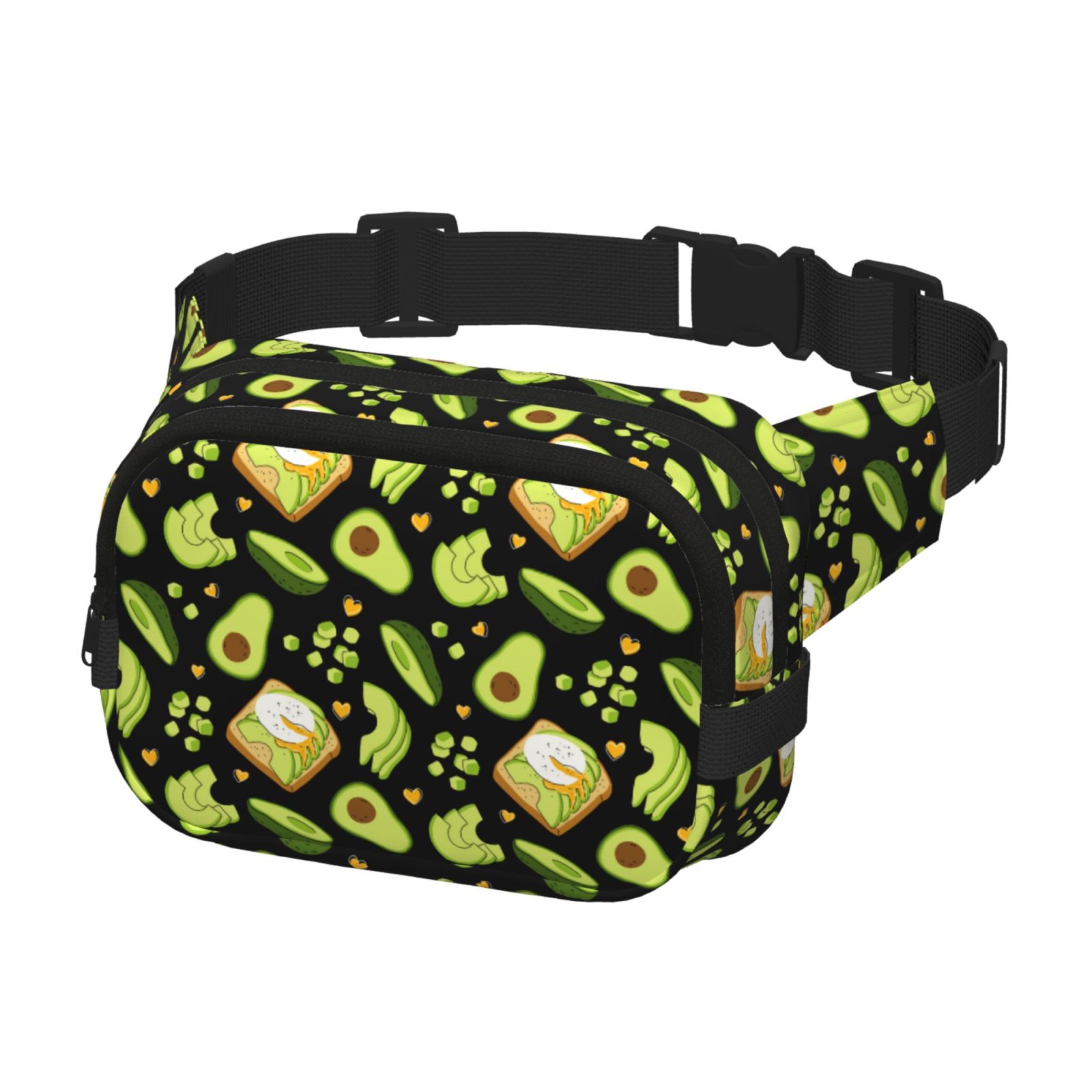 Fuzoiu Avocado Toast Print Unisex Square Double Layer Waist Bag,Crossbody Fanny Pack Travel Workout Accessory