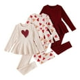 thumbnail image 3 of LRen Girls Outfits,Valentine's Day 3 Piece Infant Girl Ruffle Bowknot Heart Top + Ribbed Print Pants Clothing 3pc Set Toddler Valentines,Wine,3-4 Years, 3 of 8
