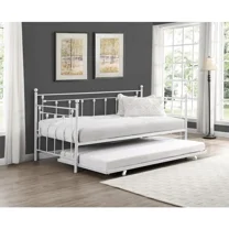 Victorian Style Metal Daybed with Trundle Twin/Twin Size Living Room Sofa Bed, White