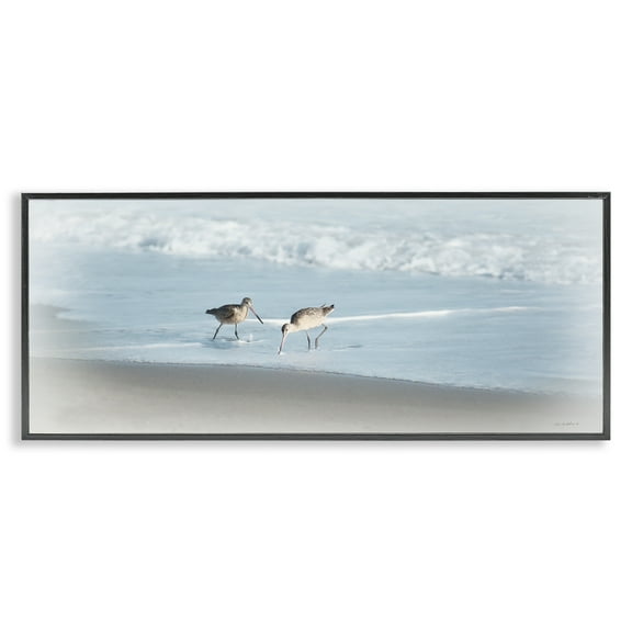 Stupell Industries Sandpiper Pair on Shore Nautical & Beach Painting Black Framed Art Print Wall Art, 24 x 10
