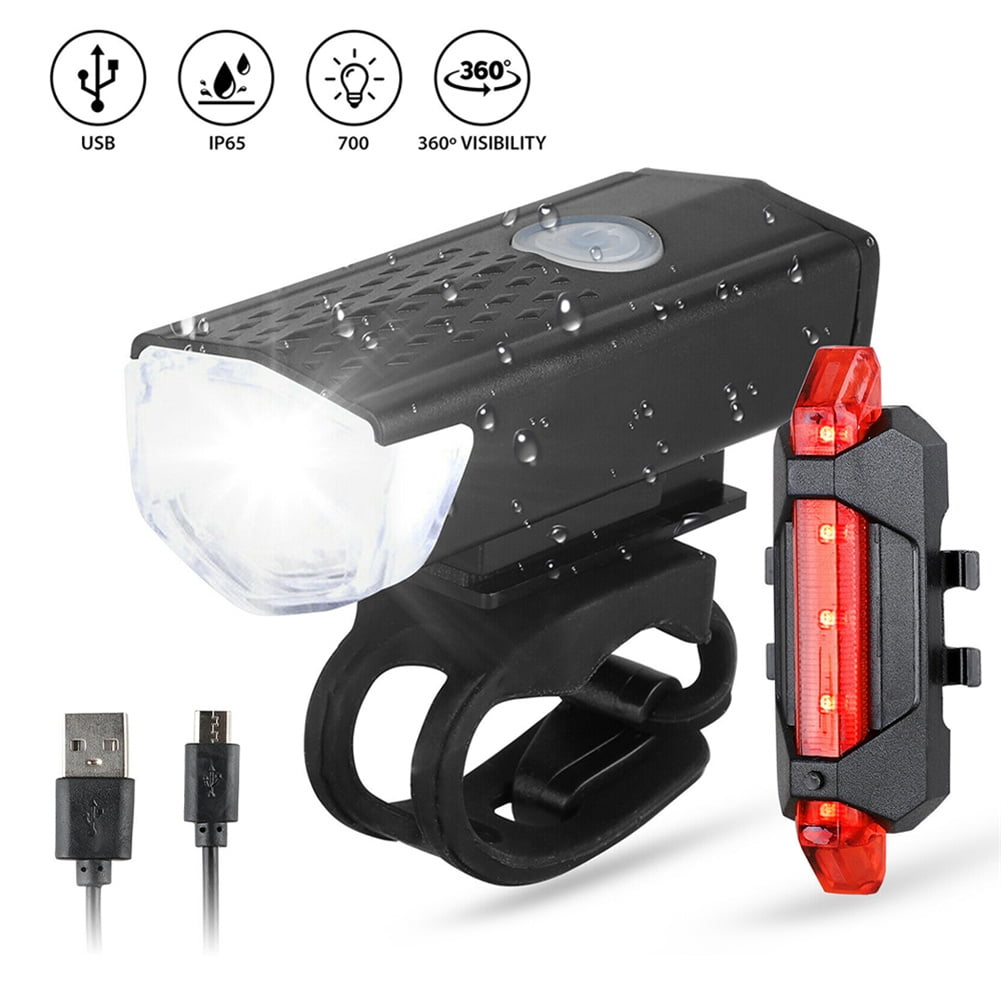 Set of Bike Head Front Rear Light MTB Tail Lamp USB Rechargeable Bicycle Cycling 