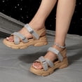 thumbnail image 2 of Sandals for Women Wedge Thick Sole Sandals Women Gladiator Open Toe Summer Women's Trendy Solid Color Women Footwear Comfortable Ankle Strap Walking Beach Shoes Beige 6.5, 2 of 8