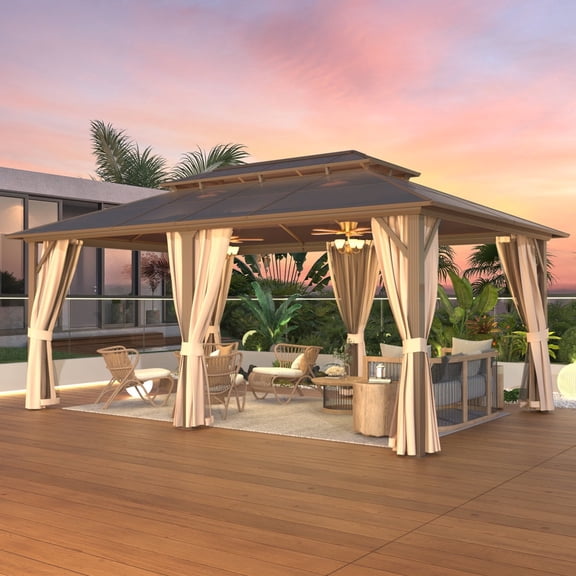 U-HOMY 12 ft x 18 ft Hardtop Gazebo, Double Vented Roof Heavy-Duty Aluminum Frame Patio Shade for Outdoor Backyard & Garden