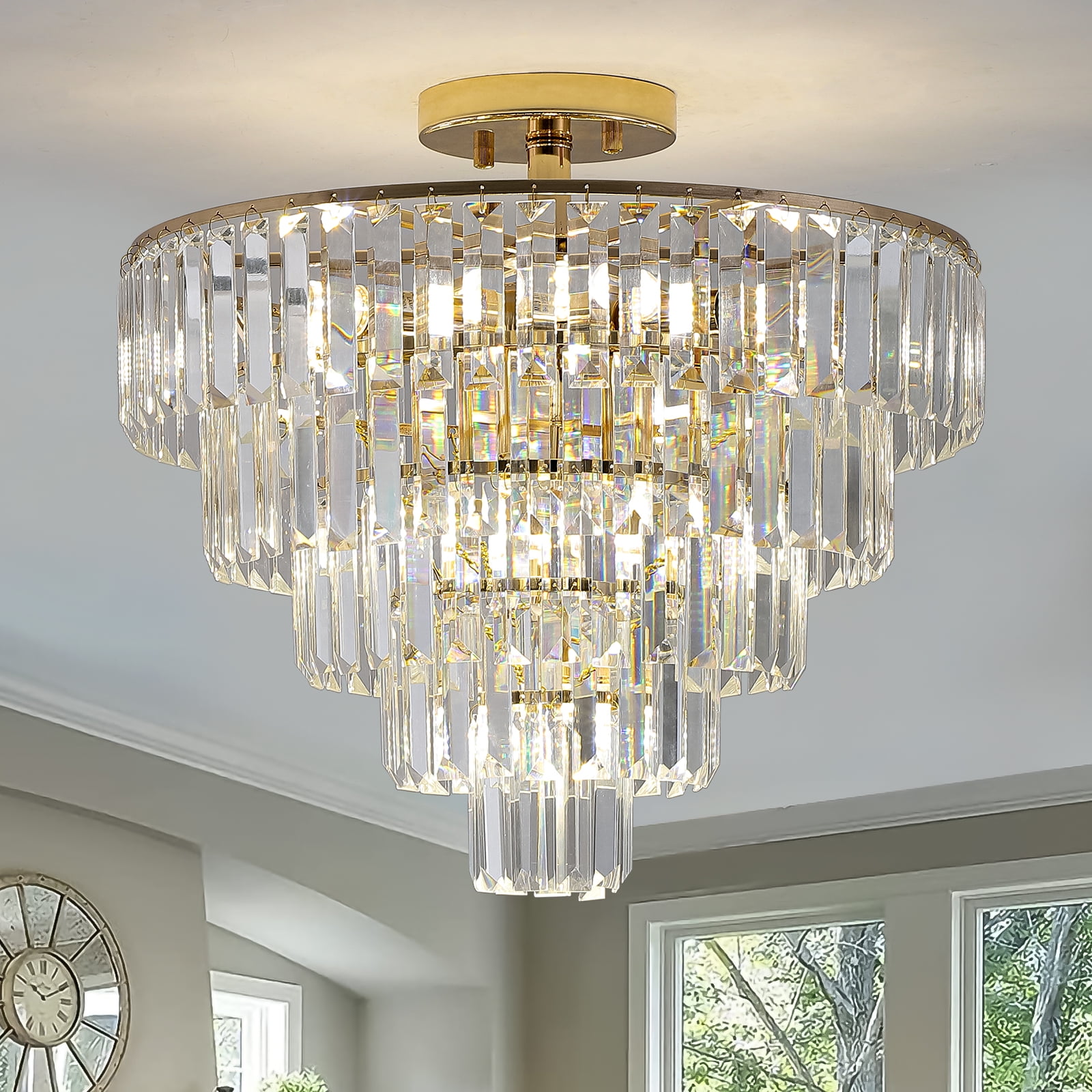 M optimized 5-Tier Crystal Chandelier 10-Light Ceiling Lights Modern Flush Mount Chandeliers Fixture for E12 Bulbs, for Bedroom Living Room Bar Hallway