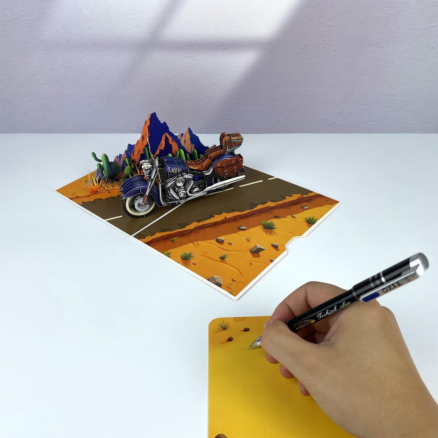 Motorcycle Father’s Day Card – 3D Pop-Up Birthday Card for Dad, Husband, or Grandfather – Classic Motorbike Greeting Card for Men