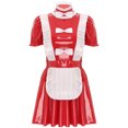 thumbnail image 6 of iiniim Women's French Maid Halloween Cosplay Outfits Shiny Leather Tutu Dress Clubwear Red S, 6 of 7
