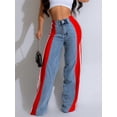 thumbnail image 4 of Women'S Patchwork High Waist Wide Leg Jeans Color Block Denim Straight Leg Trendy Trousers Blue Denim & Red M, 4 of 9