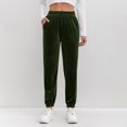 thumbnail image 2 of ClodeEU Women's Velvet Jogger Pants with Stretch Waist and Pockets,Trendy Casual Sweat Pant Army Green,Womens Plus M, 2 of 7