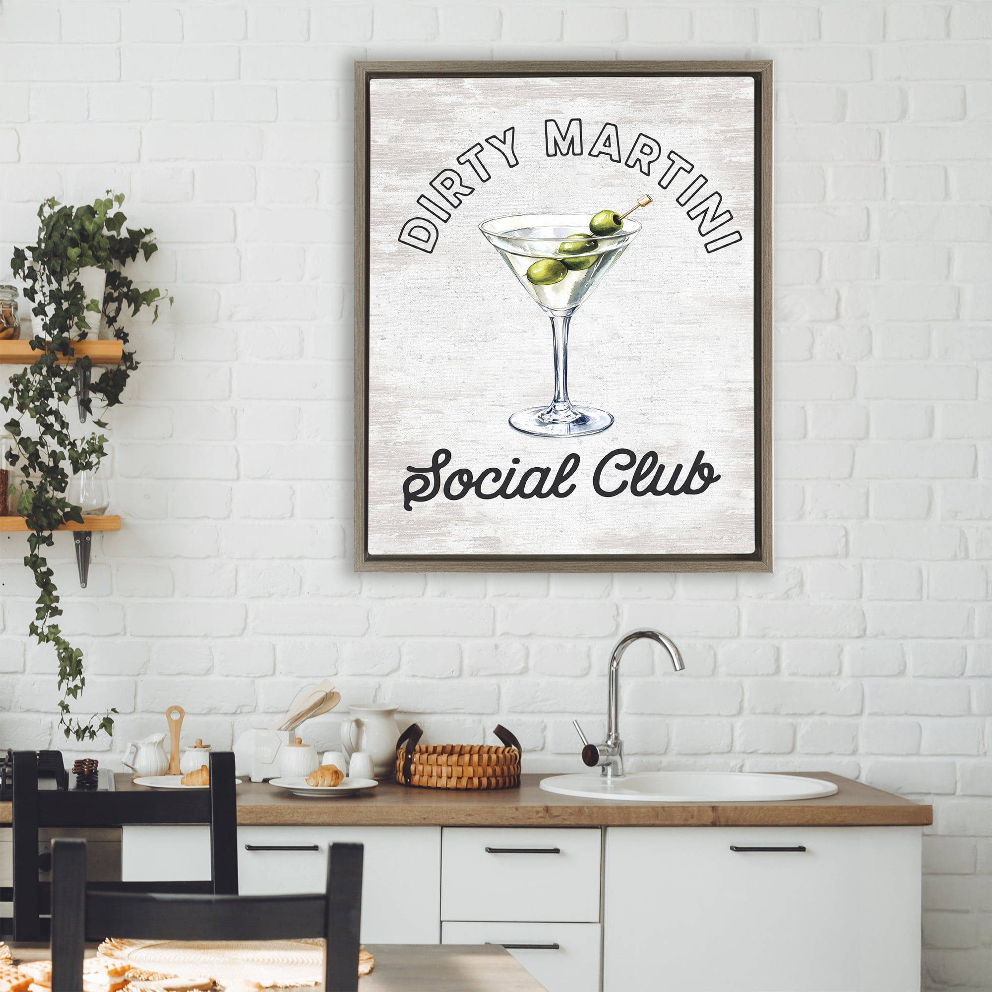 Stupell Industries Dirty Martini Social Club Brown Framed Floater Canvas Wall Art, design by Lettered and Lined