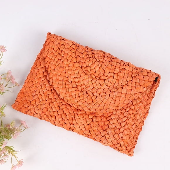 Straw Clutch Purses for Women Summer Beach Bags Envelope Woven Clutch Handbags Orange