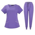 thumbnail image 2 of IYYVV Scrubs for Women Scrub Set - Slim Fit Jogger Pant and Tuck-In V-Neck Top Easy Care Nurse Uniforms with Pockets Purple L, 2 of 7