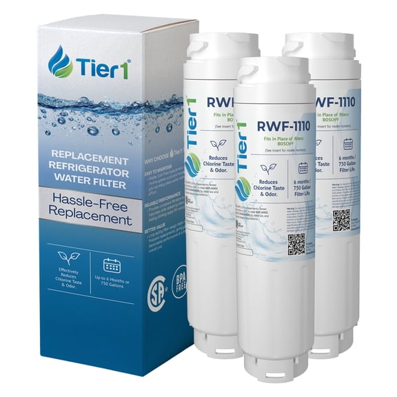 Tier1 RWF1110 9000 077104 Refrigerator Water Filter | Replacement for Bosch 644845, REPLFLTR10, UltraClarity, 11034152 Fridge Filter - Up to 18 Months Supply | Easy Install | Odor Control (3-pk)