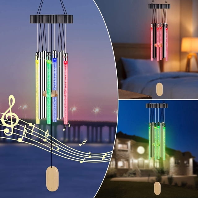 campanas de viento conmemorativas Campanas de viento LED que cambian de color al aire libre Campana de viento decorativa Campana de viento para terraza de jardín, cubierta, bolas de arroz de patio oso de fresa Hogar