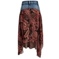 thumbnail image 4 of Jane Wardrobe Denim Chiffon Patchwork Paisley Print Midi Skirt Women High Waist Irregular Asymmetrical A Line Long Skirt 1PC S-XXL Plus Size Friendly, 4 of 5