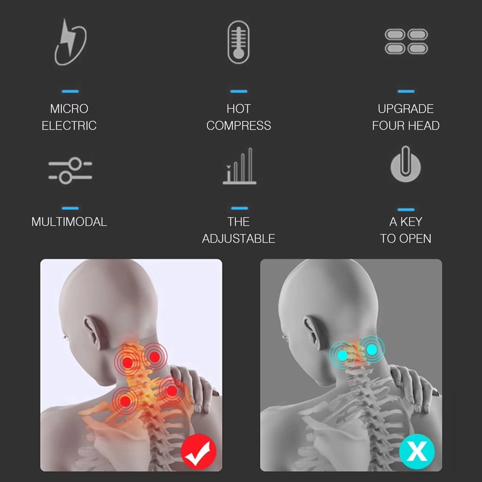 4-Head Portable Neck & Shoulder Massager - Heat & Pulse for Home/Office/Travel Key Features (5 Core Highlights)