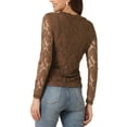 thumbnail image 3 of INSPIRE CHIC Women's  Round Neck Long Sleeves Sheer Flower Embroidery Lace Blouse S Brown, 3 of 6