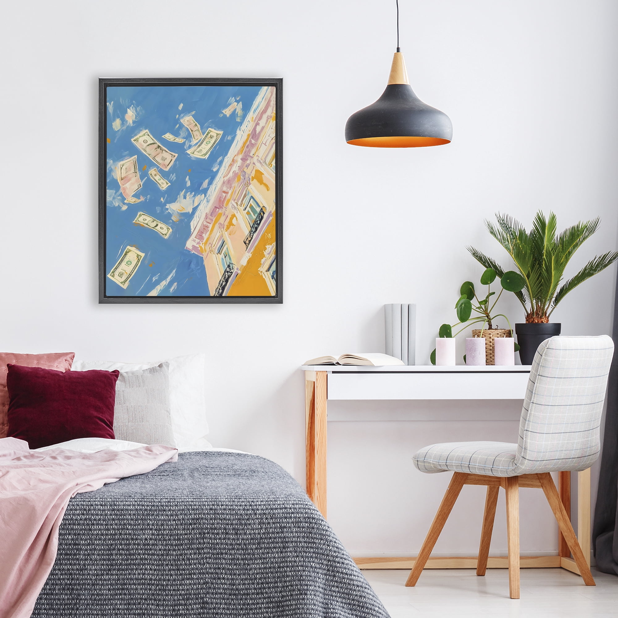 Stupell Industries Money Rain Drifting Past Windows Black Framed Floater Canvas Wall Art, design by The Prints Vibe