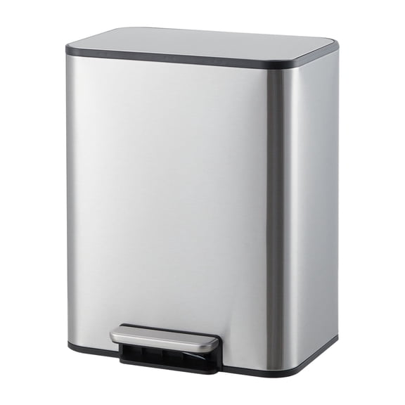3.4-Gallon/13L Silver Stainless Steel Recycling Trash Can with Soft-Close Lid, Foot Pedal and Inner Bucket