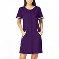 thumbnail image 3 of dazeni Pajama Nightgown for Women Block Color Front Zipper House Dress with Pockets Short Sleeve Nightwear Striped Caual T Shirt Sleepdress S-3XL, 3 of 5