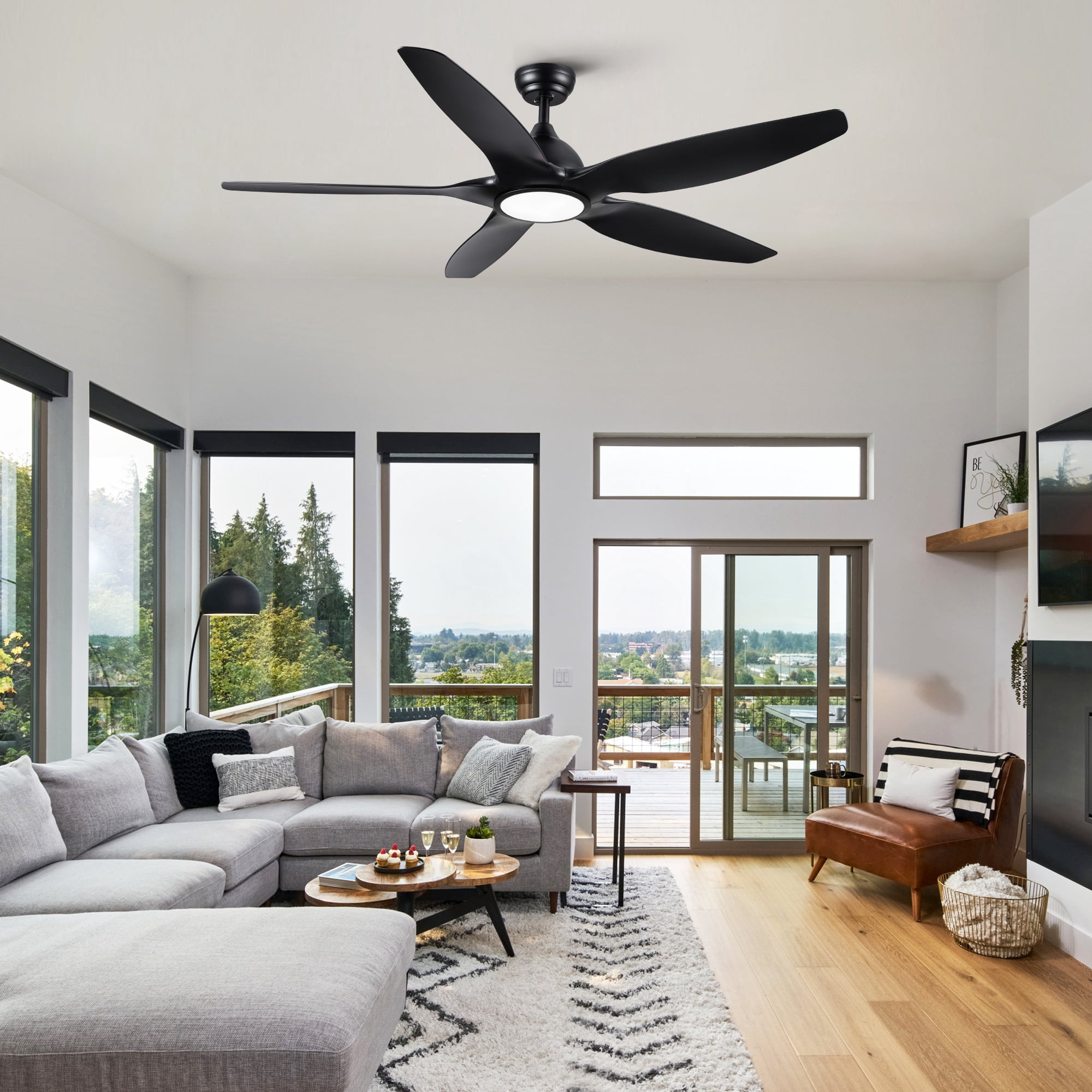 Wellspeed 60 in. 5-Blade Modern Matte Black Indoor Ceiling Fan with DC Motor and Remote Control