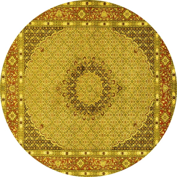 Ahgly Company Indoor Round Medallion Yellow Traditional Area Rugs, 8' Round