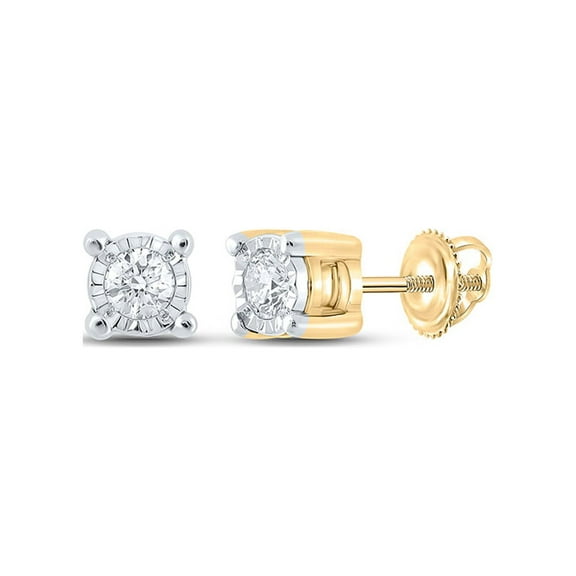 10kt Yellow Gold Mens Round Diamond Stud Earrings 1/6 Cttw