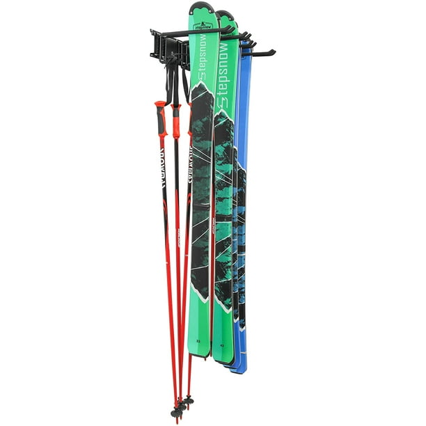 Support mural pour skis, peut contenir 4 paires de skis et de bâtons de ski  ou de snowboard, pour le stockage de la maison et du garage, crochets  muraux, robustes et réglables