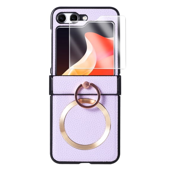 Allytech for Galaxy Z Flip5 Magnetic Case with Screen Protector, Ring Holder Kickstand Compatible with Magsafe Slim Fit Shockproof Anti-Scratch Bumper Phone Case for Samsung Galaxy Z Flip5, Purple