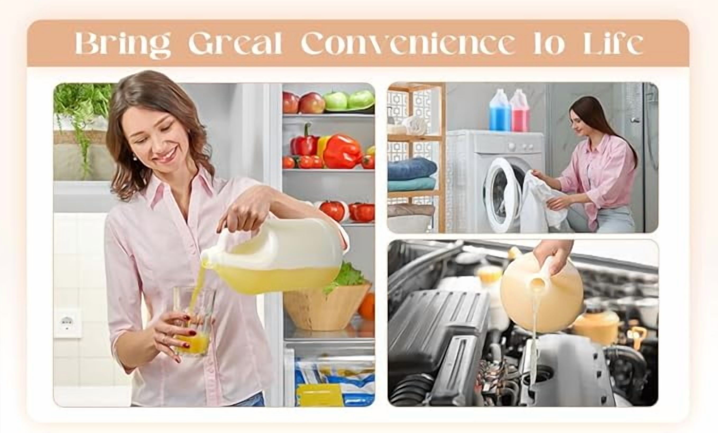 (8 Packs) 1 Gallon Plastic Jug with Lids BPA Free Reusable Round Clear Plastic Jug with White Cap Heavy Duty HDPE Containers with Pump Dispenser for Sauces Soaps Detergents Liquids Storage