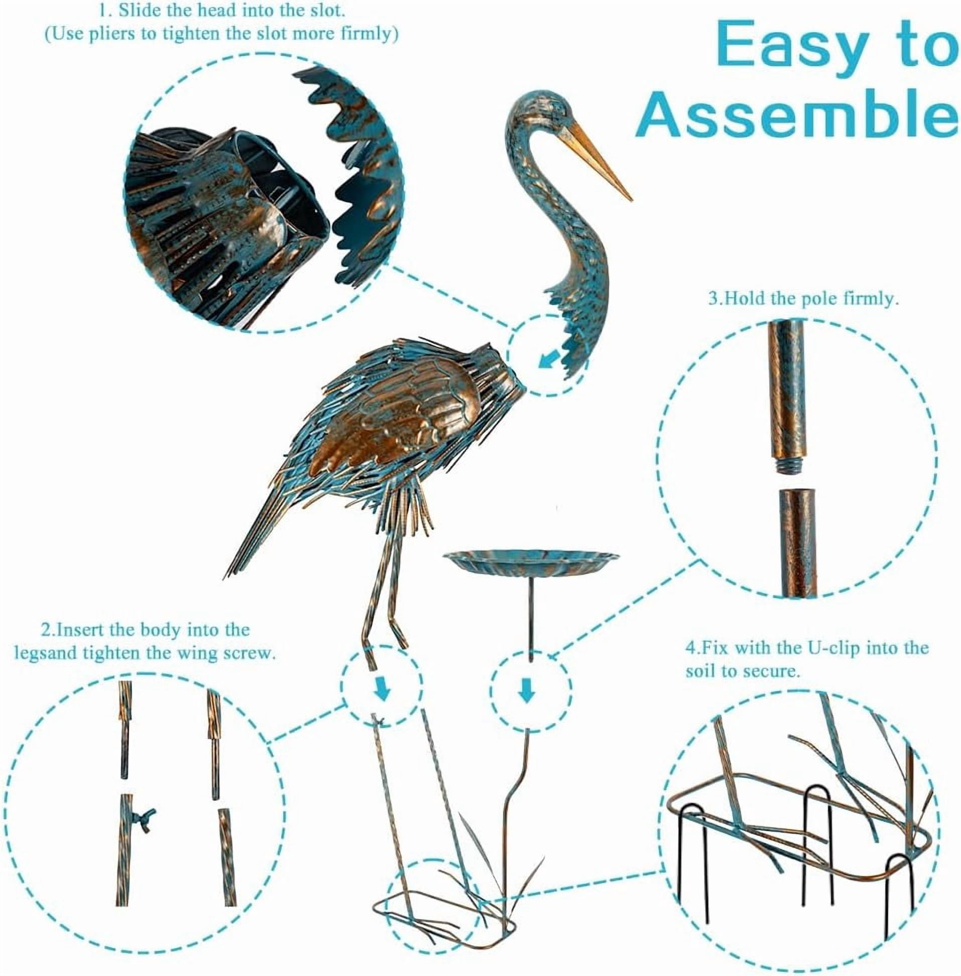 Metal Crane Garden Statue for Outside, Large Heron Outdoor Statues with Leaf Tray, Elegant Crane Yard Art Garden Decor for Garden Yard, Porch
