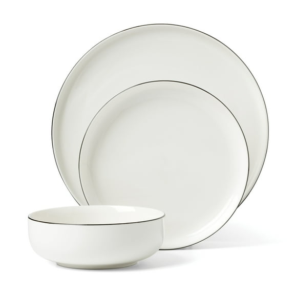Oneida 24 Seven 12-Piece White with Black Rim Porcelain Tableware Set (Service for 4)