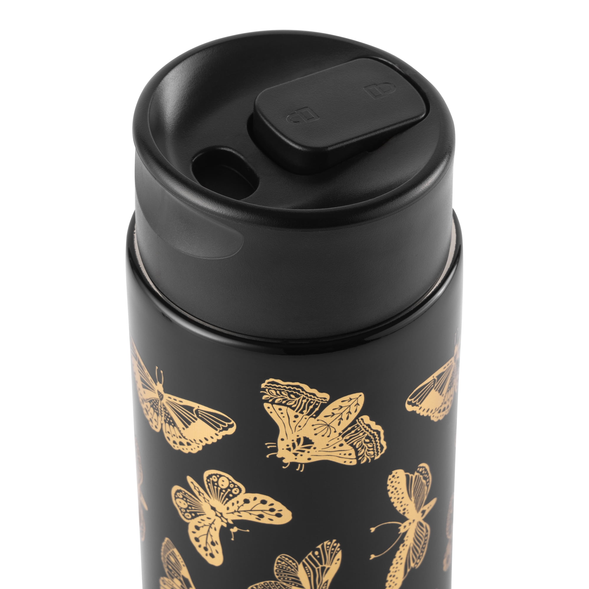 Thyme & Table 22 fl oz Stainless Steel Coffee Tumbler, Black & Gold Butterfly