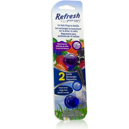 Capsule Refill - Refresh 12v Car Plug-in Air Freshener with Scent Capsules (Mixed Berries & Fresh Linen Refills)