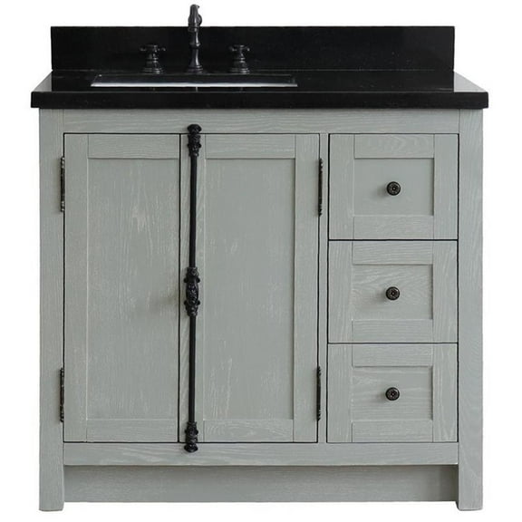 Plantation Solid Wood Single Vanity with Left Rectangle Sink in Ash/Black