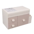 thumbnail image 3 of Caja de almacenamiento de escritorio con 3 cajones, soporte lateral, contenedor de plástico para cosméticos, joyas y artículos diversos, color rosa, 3 of 14