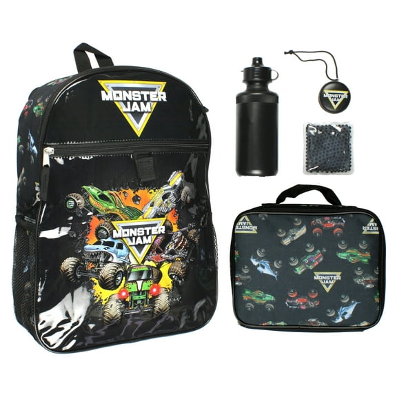 Monster Jam Monster Trucks Backpack Lunch Bag Water Bottle 5 PC Mega Set