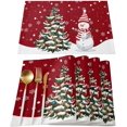 thumbnail image 1 of JOOCAR Christmas Placemats, Red Christmas Snowman Christmas Tree Under Snow Snowflakes Christmas Placemats for Home Dining Table Festive Decoration Rectangular Placemats Set of 6, 1 of 5