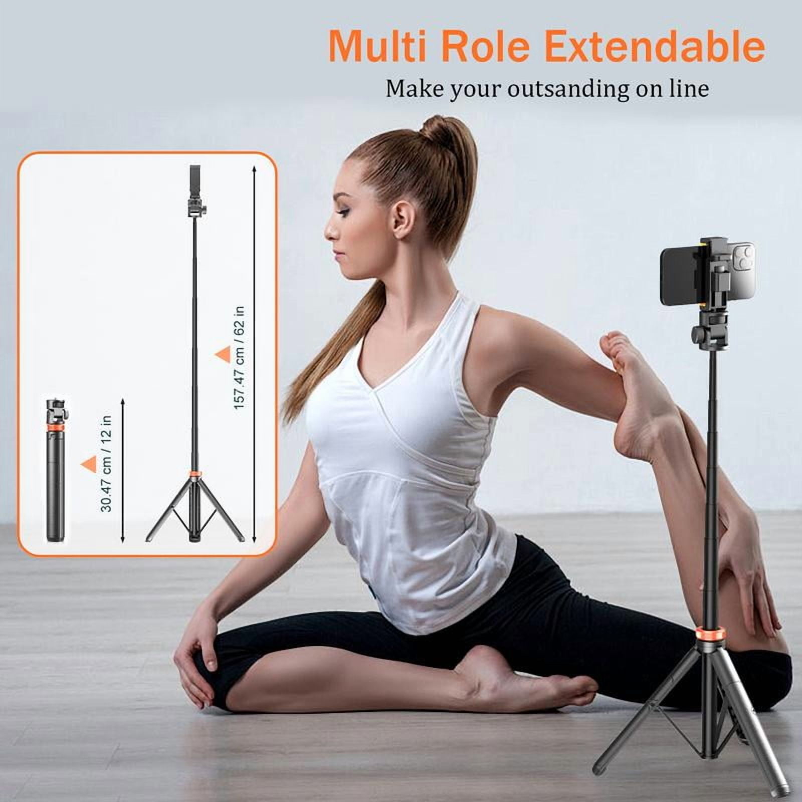 61-Inch Professional Selfie Stick Tripod with Remote Control Enhanced Stabilized Stand Compatible for iPhone Android Portable Travel Design
