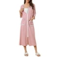 thumbnail image 2 of INSPIRE CHIC Women's Zip Front Striped Robe 3/4 Sleeve Long Bathrobe House Dress Pajama L Pink, 2 of 5
