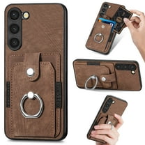 Feishell for Samsung Galaxy S22 Plus Wallet Case with Elastic Card Holder,Premium PU Leather Shockproof TPU Bumper 360° Rotation Finger Ring Holder Kickstand Anti-Scratch Protective Phone Case,Brown