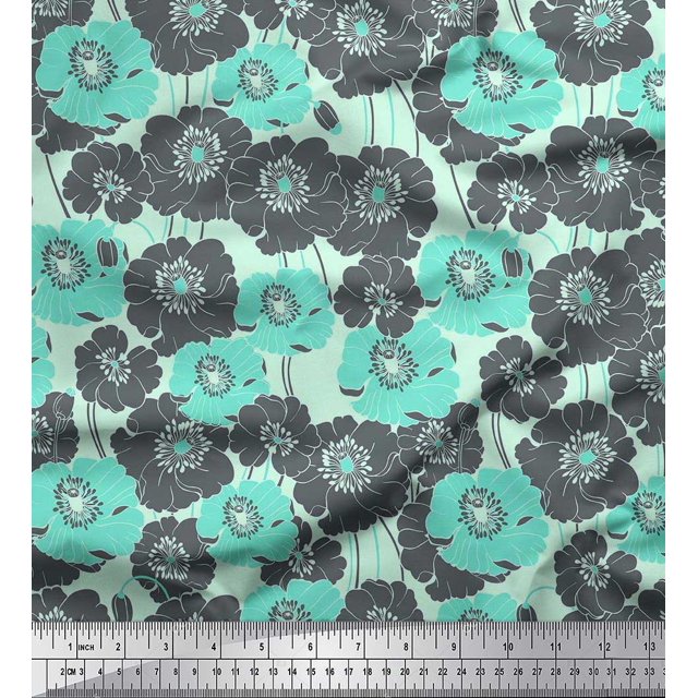 Soimoi Moss Georgette Fabric Artistic Flower Print Sewing Fabric Yard 42 Inch Wide